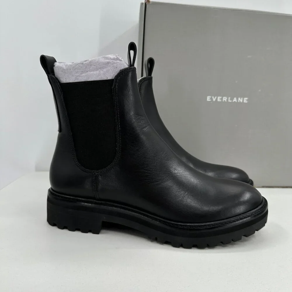 Everlane The Lug Chelsea Boot in Black sz 8.5 Women's Leather Ankle Chunky Sole - Picture 4 of 12